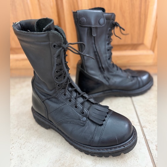 Rocky Black Leather 10” Paraboot Combat Moto Military Jumper Kiltie Boots, 7.5 - Picture 2 of 13